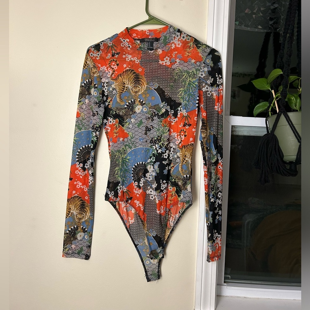 Abstract Multicolor Bodysuit (Sheer)